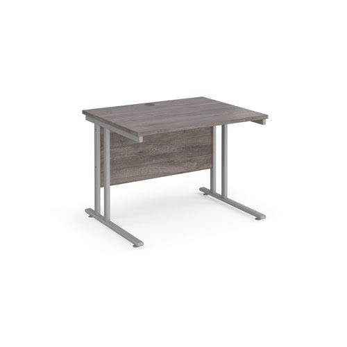 Office Monster Cooper straight desk 1000mm x 800mm - silver cantilever leg frame, grey oak top