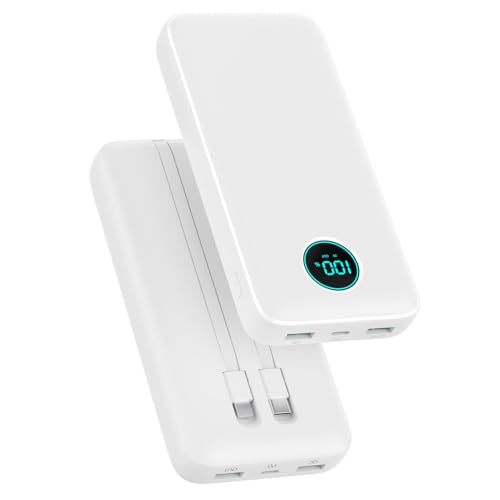 Power Bank 26800mAh con Cable, PD 25W QC4.0 Carga Rápida Batería Externa USB C, 5 Salidas Bateria Portatil con Pantalla LCD Cargador Portátil para iPhone 17/16/15/14, Samsung S25/24/23, Huawei etc