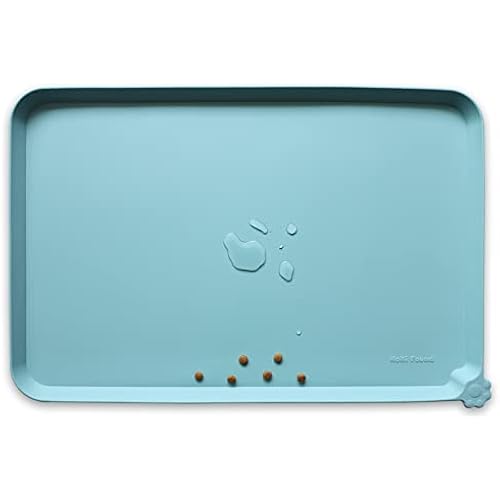 Hoki Found Silicone Non Slip Pet Food Mats - Dog Cat Bowl Placemats - Waterproof for Carpet - Light Turquoise