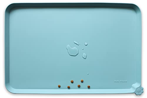 Hoki Found Silicone Non Slip Pet Food Mats - Dog Cat Bowl Placemats - Waterproof for Carpet - Light Turquoise