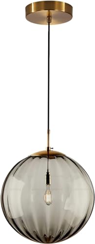 KCO Lighting Modern Large Globe Pendant Light Fixture Mid Century Smoke Grey Glass Pendant Light...