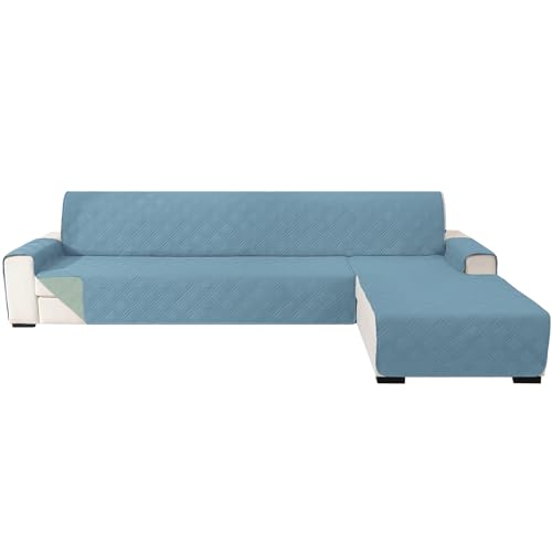 Ystyle Sofa Überzug L Form 2 Sitzer Reversibel, Sofaschoner Waschbar, Couch Bezug Mit Armlehne, Sofabezug Für Katze Hunde, Ecksofa Bezug Rechts/Links (210cm, Hellblau + Hellgrün)