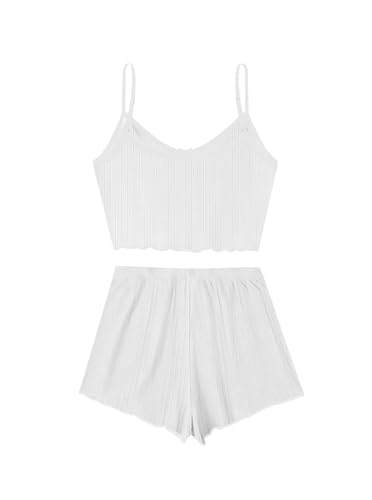 Image of Hilinker Womens Graphic Print Ribbed PJ Set Crop Cami Tops and Shorts Cute Pajamas Set
