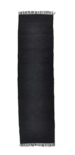 Theko | Dhurry Teppich aus 100% Baumwolle Flachgewebe Teppich Happy Cotton | handgewebt | Farbe: Schwarz | 70x250 cm