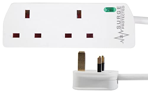 PRO ELEC 2Gang Surge Protected Mains Extension Lead 7.5m Cable 13A White PELB1988