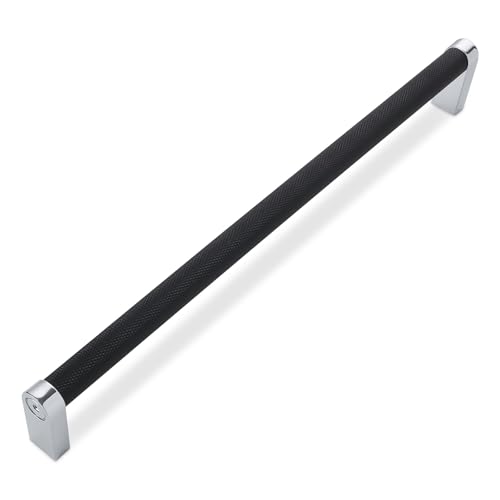 BUKOBYHE 10 Pack 12-5/8 Inch(320mm) Matte Black and Polished Chrome Kitchen Cabinet Handles Knurled Cabinet Pulls Black Drawer Pulls Kitchen Hardware