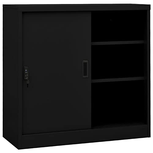 Homgoday Armario para oficina con puerta corredera de color negro, 90 x 40 x 90 cm, de acero, para muebles, aparador de cocina, librería, mueble de almacenamiento y estantes para ahorrar espacio