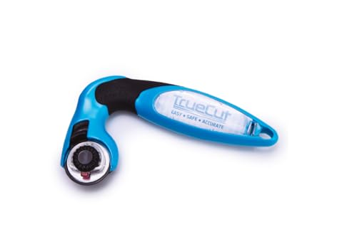 TrueCut My Comfort Rotary Cutter - 28mm Ergonomic Wheel Cutter for Fabric Quilting Sewing Crafting - Left or Right-Handed - Track-and-Guide Ruler - Quilting and Sewing Supplies