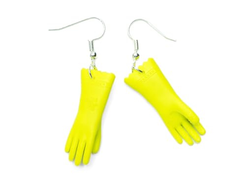 Boucles d'oreilles pendants gants jaune laboratoire fantaisie fait main