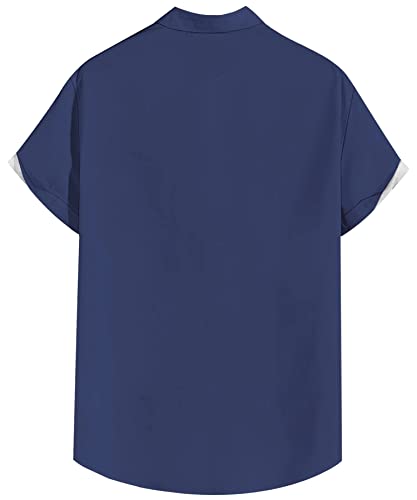 CURBODO Camisetas masculinas de boliche retrô de manga curta com botões havaiana casual estampada pa