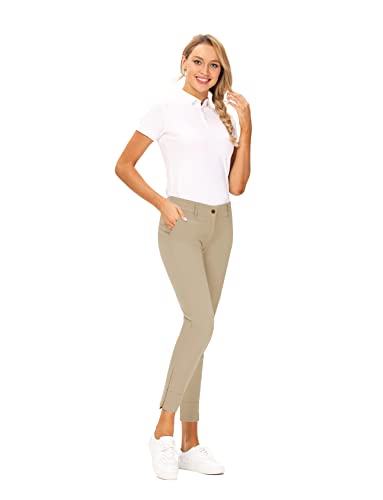 Hiverlay Womens Pro Golf Pants Quick Dry Slim Lightweight Work Pants With Straight Ankle Also For Hiking Or Casual Ladies，Khaki-S #TOP2