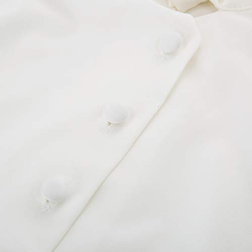 Women's Vintage Collared Button Down Shirt Short Sleeve Stretchy Blouse Ivory, Large #TOP5