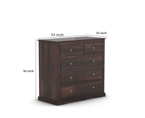 Image of Sheesham Wooden Chest of Drawer for Living Room | Solid Wood Dresser Storage for Bedroom with 5 Drawer | Rosewood Cabinet Storage (Walnut)