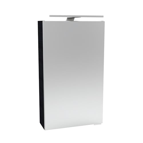 FACKELMANN B.PERFEKT Spiegelschrank mit LED-Beleuchtung – Alibertschrank für Bad und Gäste-WC (40 x 68 x 15,3 cm) – SBC Badschrank mit Spiegel in Holz Schwarz/Anthrazit – Tür Links FACKELMANN B.PERFEKT Spiegelschrank mit LED-Beleuchtung – Alibertschrank für Bad und Gäste-WC (40 x 68 x 15,3 cm) – SBC Badschrank mit Spiegel in Holz Schwarz/Anthrazit – Tür Links