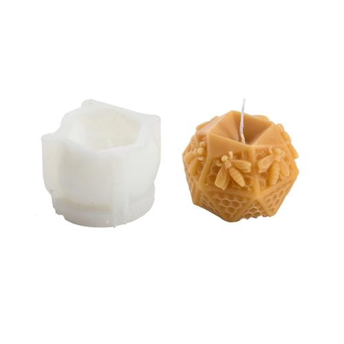 Image of Xidmold Bee Honeycomb Candle Mould, Honeybee Beehive Pillar Silicone Mold for Beeswax Candle, Soy Wax Candle, Plaster Ornament, DIY Crafts (E)