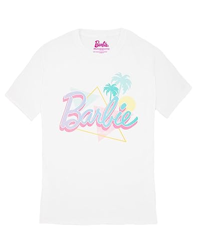 Barbie Damen Pastell Palm Tree Beach Kurzarm Weißes T-Shirt | Ikonische Marke | Modisches Design-Top für Damen | Retro-T-Shirt mit bequemer Passform Movie Merchandise Geschenk