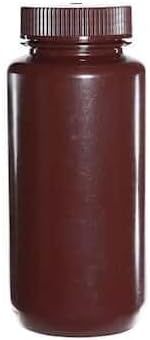 Cole-Parmer Amber Wide-Mouth Plastic Bottle, HDPE, 500mL (16oz): 12/PK