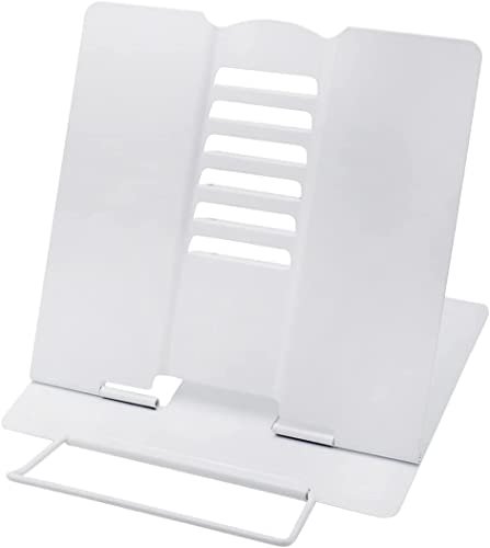 PIQIUQIU Atril para Libros Metal, Soporte para Lectura de con 6 ángulos Ajustables(Blanca)
