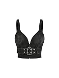 BEAUDRM Women's Buckle Front Denim Cami Crop Top Backless Sweetheart Neck Slim Fit Jean Camisole Black Large
