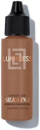 Luminess Air Silk 4-In-1 Airbrush Foundation- Foundation, Shade 150 (.5 Fl Oz) - Sheer to Medium Coverage-Anti-Aging Formula Hydrates and Moisturizes - Professional Makeup Kit for Cordless Air Brush