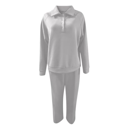XINGJIAARTS Jogger Sets For Women 2 Piece Wide Leg Sweat Pants Tracksuit Quarter Button Long Sleeve Sweatshirt Travel Outfit GY1 Small - image 3