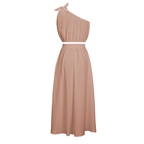 Conjuntos de vestidos femininos para brunch, sem mangas, gola V, elastano, gravata borboleta, 2 peça