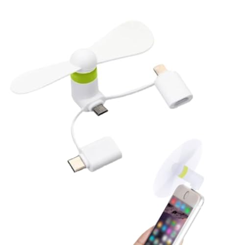 Mini Ventilador de Teléfono, 3 En 1 Mini Ventiladore USB, Móvil Ventiladores De Teléfono Mini Portátil USB, Ventiladores Portátiles para smartphone Móvil y tableta(Conector iOS/Type C/Micro USB)