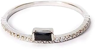 Black baguette tiny ring, art deco silver ring, Black cubic zirconia ring, 925 sterling silver ring, ring for her, Black baguette ring (white-gold, 3.5)