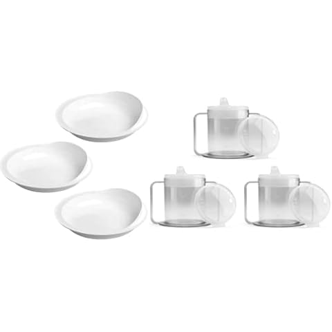 Providence Spillproof 3 Scoop Plates and 3 Adult Sippy Drinking Cups with Handles Cover