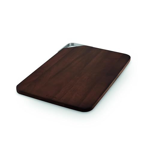 Sur La Table Large Rectangular Chopping Board, Serving Board, Acacia Wood, Brushed Nickel Handle, Walnut Colour, SLT847103