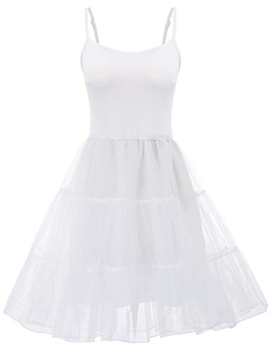 GRACE KARIN Women’s Spaghetti Strap Petticoat A-Line Midi Tutu Tulle Prom Dresses for Party (White,XL)