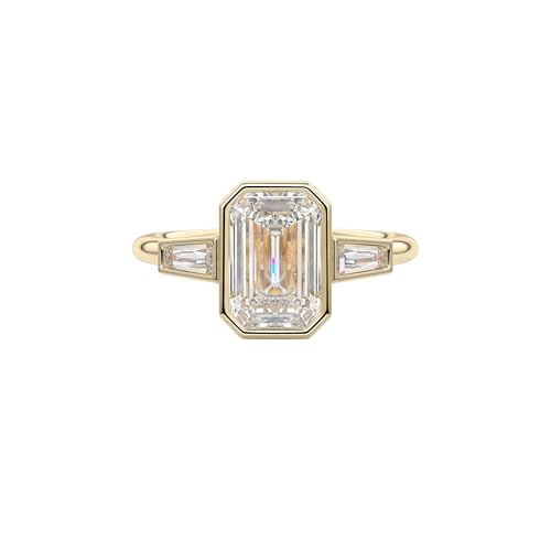 1-2-3-4-5 Carat Emerald & Baguette Cut VVS1-2 D/E/F Color IGI Certified Lab Grown Diamond Three Stone Bezel Set Solitaire Engagement Ring For Women