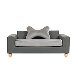 CRITTER SITTERS 43” Faux Leather Ped Bed in Dark Grey, Durable Washable Sofa Couch for Large Cats & Dogs, Must Have Essential Furniture Accessory for Kittens & Puppies