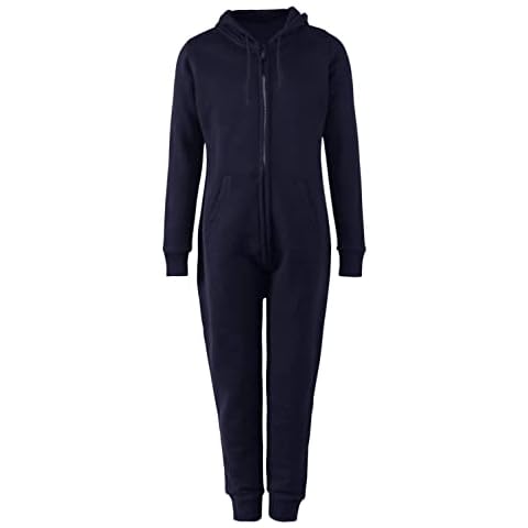 Be Jealous Womens Plain Hoody One Piece Hooded Jumpsuits Long sleeves Pajamas wear Plus Size (UK 24/26) Onesie Navy Cover