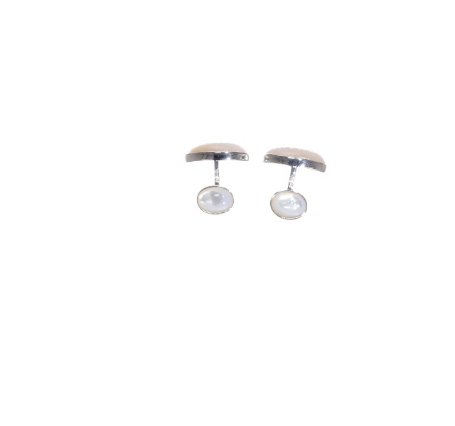 Mancuernillas ovales para hombre plata 925 y nácar miniatura 5