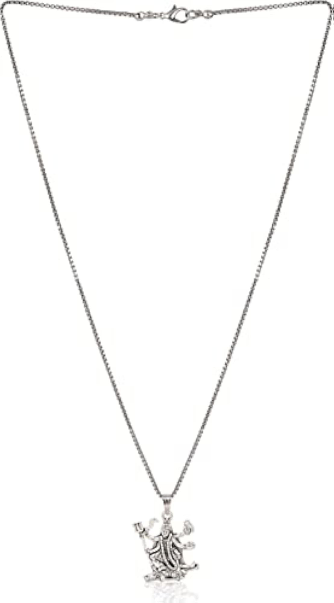 Oxidised Silver Plated Maa Kali Pendant with Box Chain