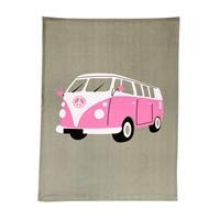 GiftWorks VW Camper Tea Towel - 100 % Cotton, 70cm x 50cm (Pink)
