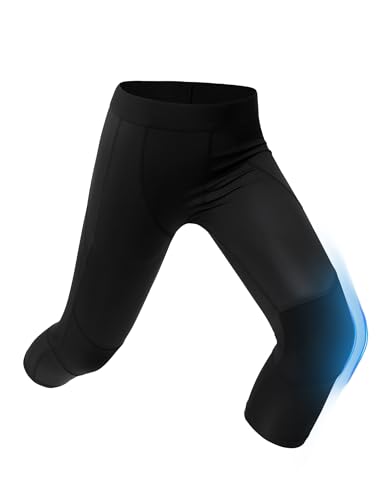 PATPAT Boys Compression Pants, Quick Dry Leggings Tights for Sports Training, Athletic Base Layer Bottoms, Capri-Length, Black, US10/M