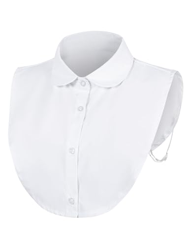 MELLIEX Cuellos Falsos Mujer, Cuello Camisa Desmontable Elegante Media Camisa Blusa Cuello Falsos Algodón para Mujer, Blanco