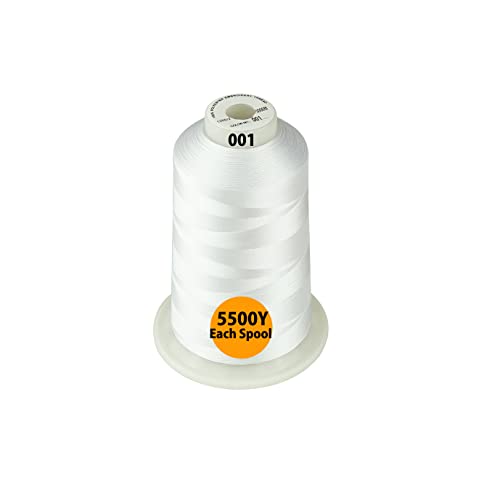 Simthread All Purpose Polyester Embroidery Machine Thread Huge Spool 5000M 5500Y for Sewing Embroidery Machines - 1White+1Black