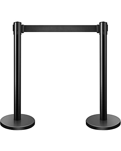 Olenyer Crowd Control Barriers Stanchions Heavy Duty Premium Steel Black Stanchions 6.5 Feet Black Retractable Belt Safety Barrier Stands & Line Dividers