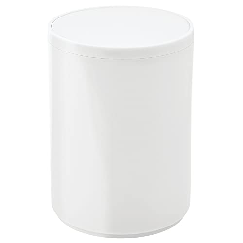 mDesign Small Round Swing Trash Can Wastebasket, Garbage Container Bin - for Bathroom, Powder Room, Bedroom, Kitchen, Craft Room, Office - Removable Swing Lid - White