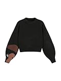 CIDER Women’s Goose Graphic Sweater Cute Knit Chunky Cropped Sweater Pullover Tops: Black, XL