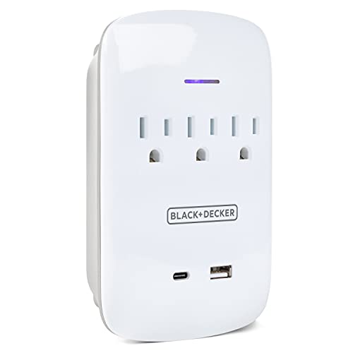 BLACK+DECKER Surge Protector Wall Mount with 3 Grounded Outlets, 2 USB Charging Ports - Power...