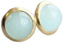 925 Silver Handmade Earrings aqua Chalcedony Stud 8 mm Best Gift For Christmas