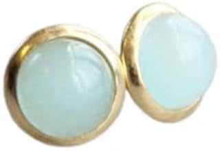 925 Silver Handmade Earrings aqua Chalcedony Stud 8 mm Best Gift For Christmas