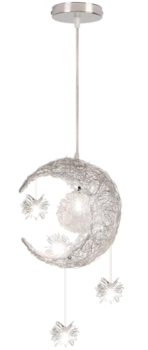PETITES ECREVISSES Lustre Suspension Lune étoiles LED Plafonnier Luminaire Aluminium avec 5 Ampoules pour Enfants Chambre
