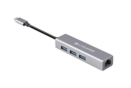 UltraProlink USB Type C Giga Hub Adapter Docking Station | 3 USB 3.1 Ports & Ethernet | USB Type C to LAN for MacBook & All Type C Laptops | Super Transfer Speed | Plug & Play | UM0095 | Space Grey