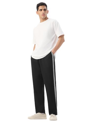 Image of The Souled Store Straight-Fit Joggers: Men and Boys Elastic Waistband Solid Cotton Blend Lightweight Athleisure Straight Fit Joggers
