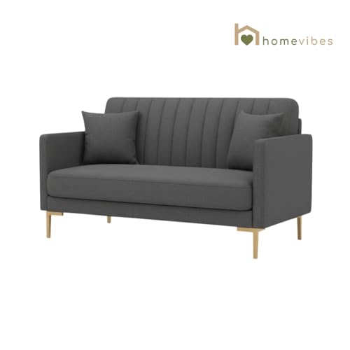 Image of 2 Seater Velum Fabric Sofa Set for Living Room, Modern Design with High Density Foam, Solid Wood Frame, Ergonomic Comfortable Seating for Home & Office (Dark Grey, 2 Seater) | Soft foam comfort, Strong wood frame